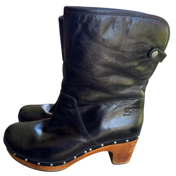 UGG Australia Lynnea Women's USA Size 10 Sheepskin Clog Boots Black Studded - Picture 2 of 14